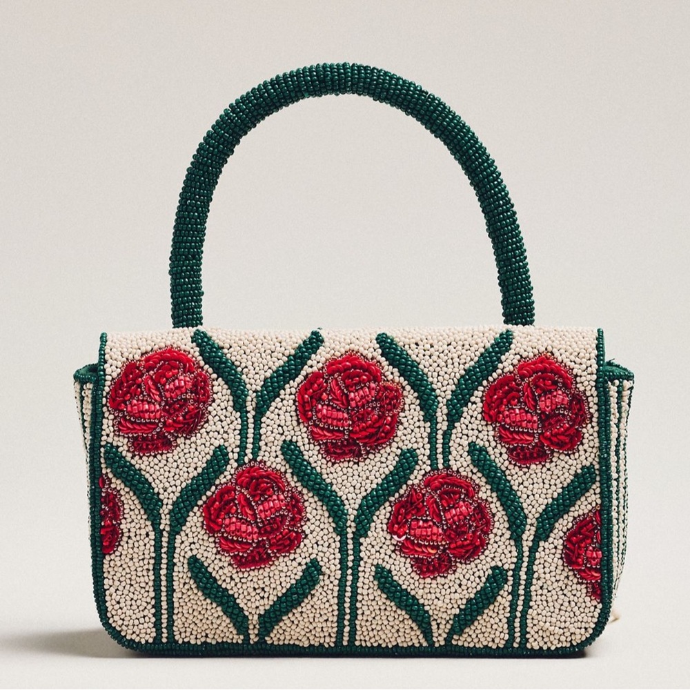 Beaded Fringe Floral Top-Handle Bag - Picture 4 of 7